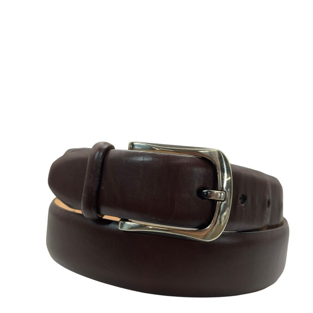 Fossil Mens Burgundy Mahogany Leather Belt Silver Buckle Modern Vintage 38 40